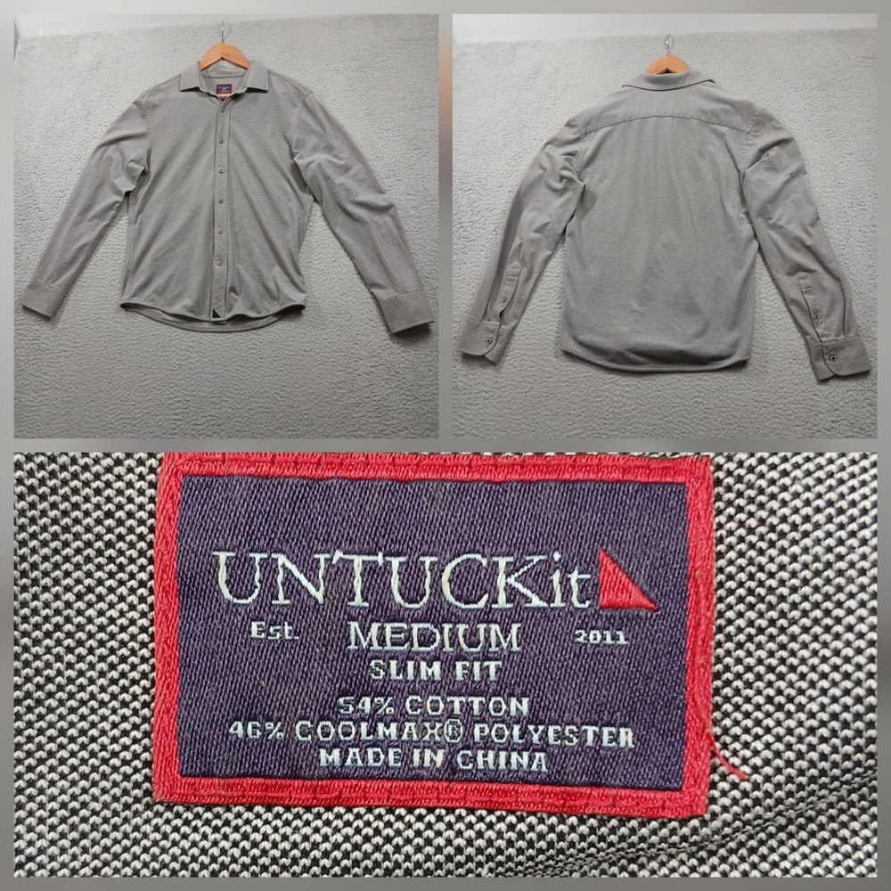 UNTUCKit Button Down Shirt Mens Medium Gray Slim Fit Long Sleeve